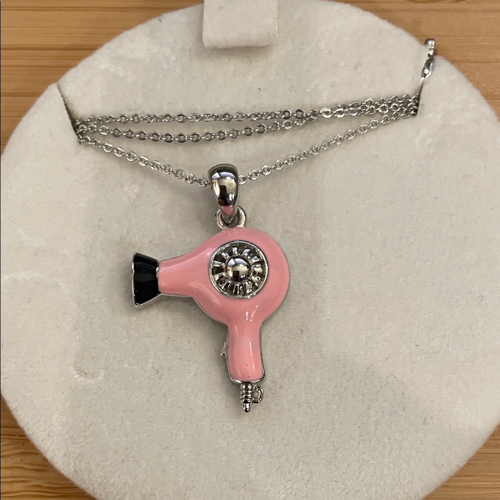 Pink Hair Dryer Pendant Necklace